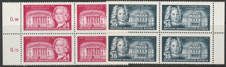 Germany DDR 1953 Sc 174-5 set margin blocks MNH**