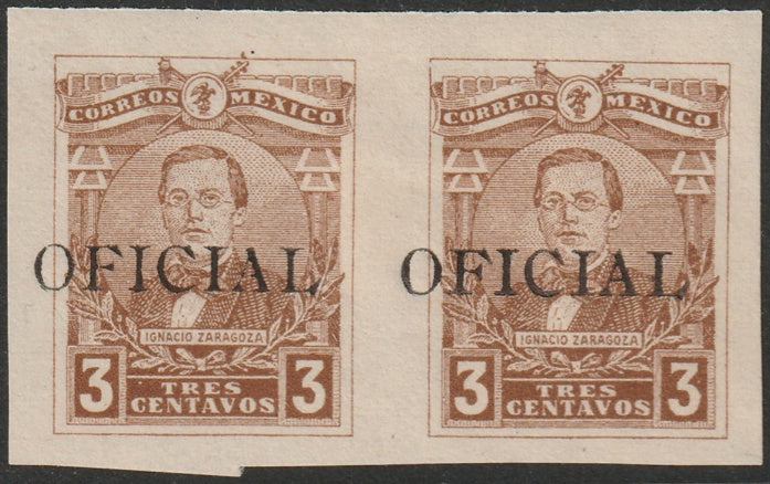 Mexico 1915 Sc O88 official imperf pair MH* some disturbed gum