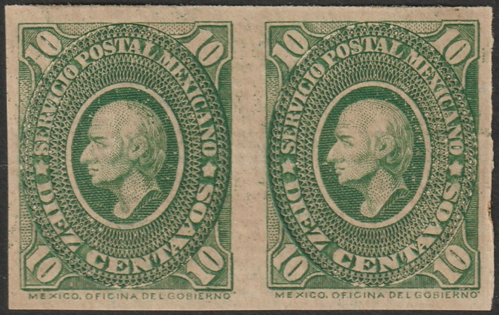 Mexico 1884 Sc 156a imperf pair MLH* toned