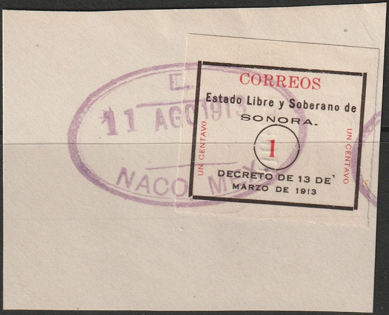 Mexico 1913 Sc 322 used on piece Naco (Sonora) cancel