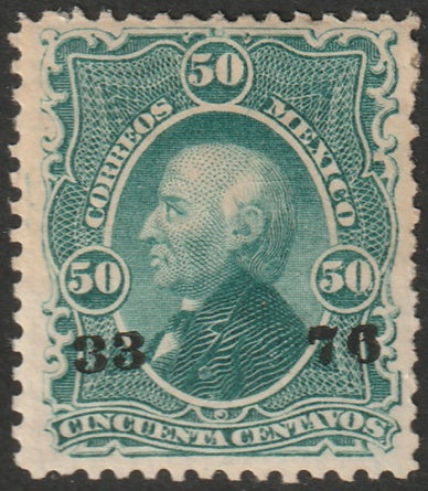 Mexico 1876 Sc 110 MH* "33 76 (Pachuca)" overprint vert laid paper