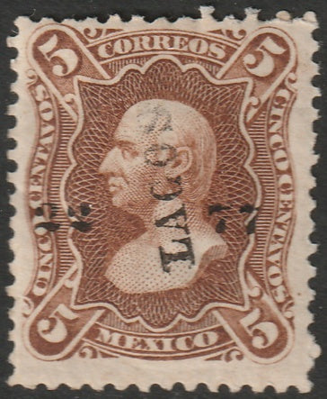 Mexico 1877 Sc 106 MH* "Lagos 22 77" overprint disturbed gum/thin