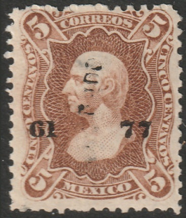 Mexico 1877 Sc 106 MLH* "61 77 (Cordova)" overprint vert laid paper