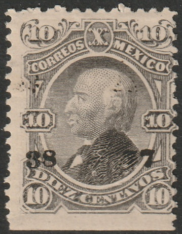 Mexico 1877 Sc 107 MH* "38 77 (Tobasco) overprint large crease