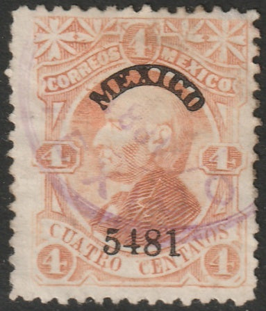 Mexico 1881 Sc 105 used "Mexico 54 81" overprint