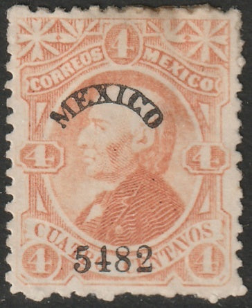 Mexico 1882 Sc 105 MH* "Mexico 54 82" overprint partial gum