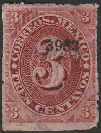 Mexico 1883 Sc 147 used "39 83 (Chihuahua)" overprint thin