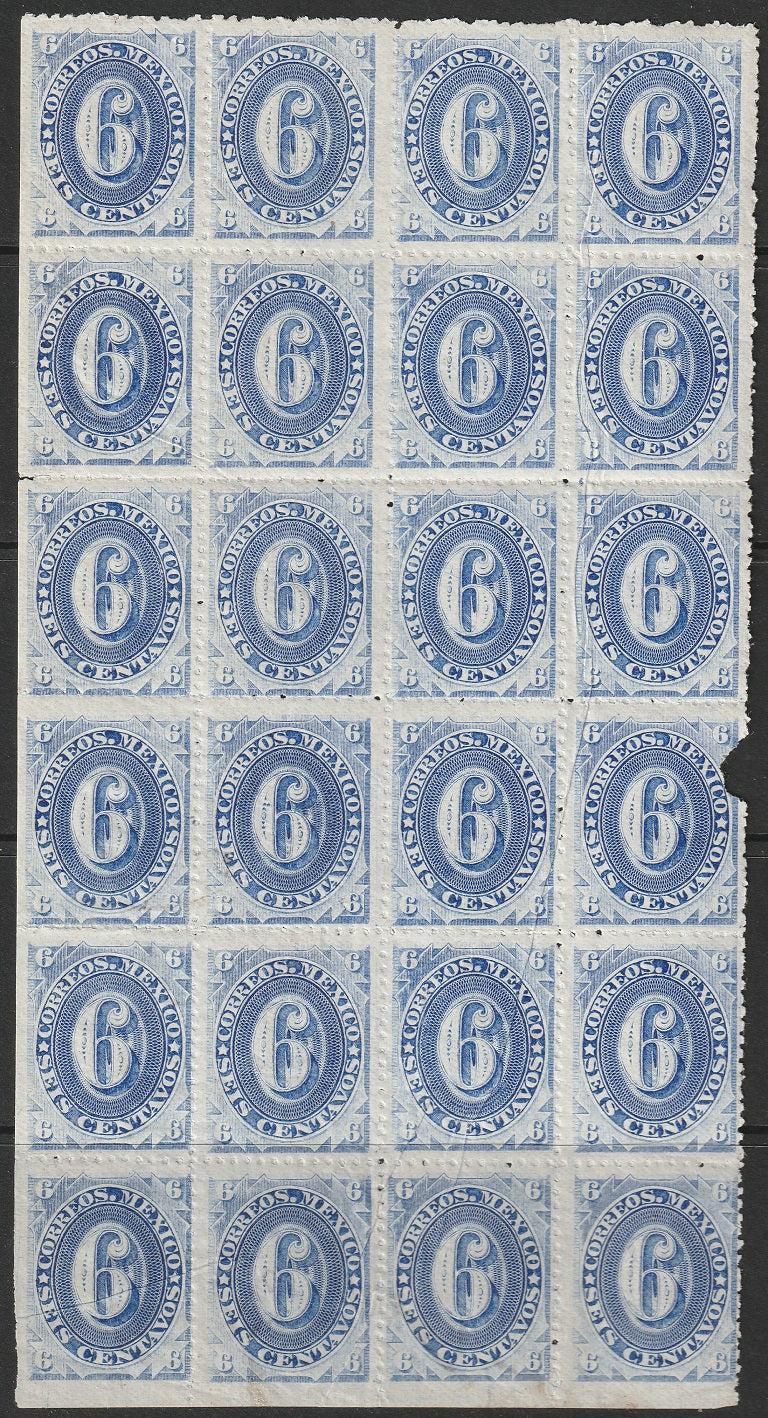 Mexico 1882 Sc 149a block of 24 MNH** no overprint creases