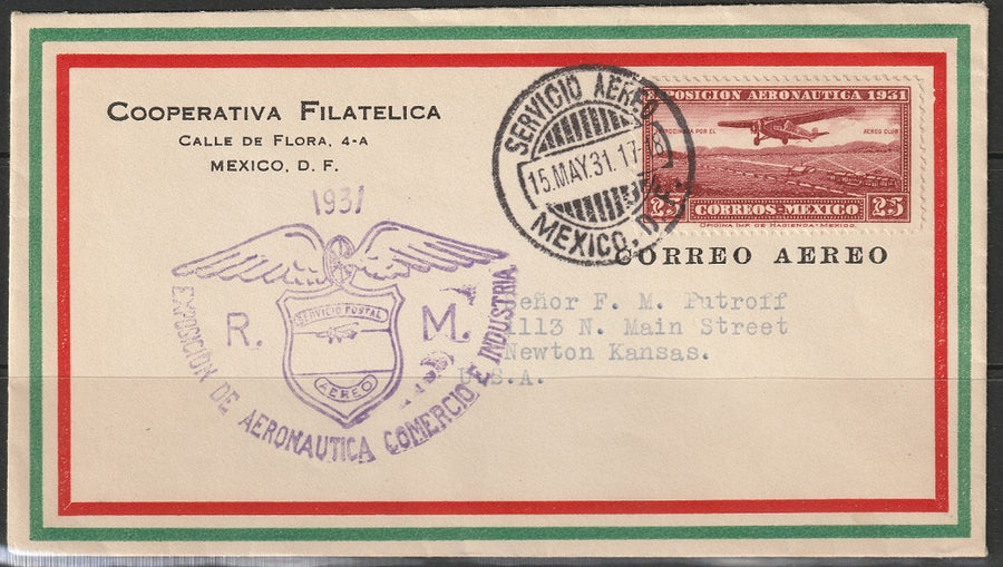 Mexico 1931 Sc C37 first day event cover air post to USA