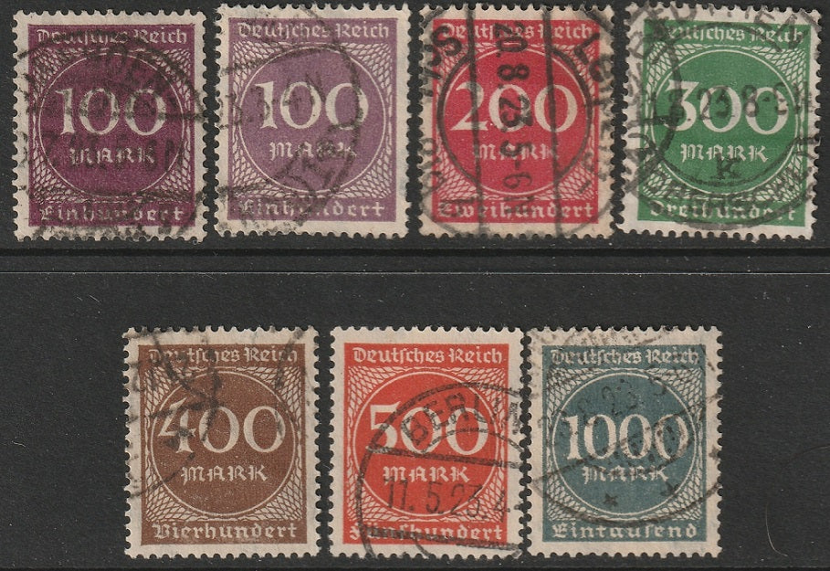 Germany 1923 Sc 229-34 partial set used, includes 229a