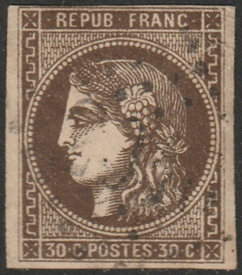 France 1870 Sc 46a used small tear black brown