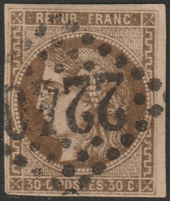 France 1870 Sc 46a used "2240" (Marseille) GC cancel