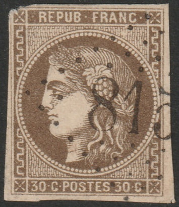 France 1870 Sc 46 used "815" (Cerisy-la-Foret) GC cancel UL corner damage