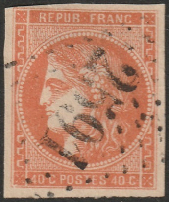 France 1870 Sc 47 used "2591" (Mussy-sur-Seine) GC cancel hinge thin