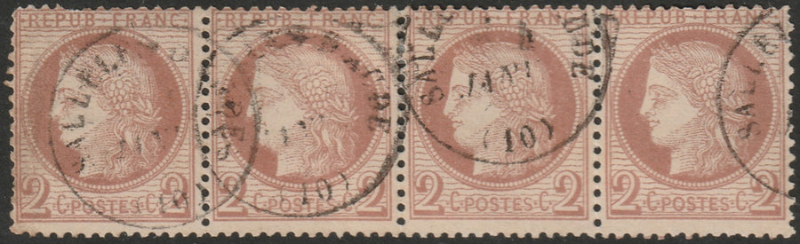 France 1872 Sc 51 used strip of 4 Sallèles-d'Aude cancel