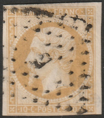 France 1853 Sc 14a used "G" Paris lozenge cancel bistre yellow