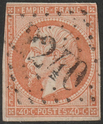 France 1853 Sc 18 used "2240" (Marseille) GC cancel