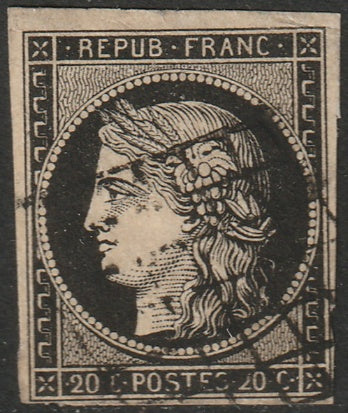 France 1849 Sc 3 used grille cancel