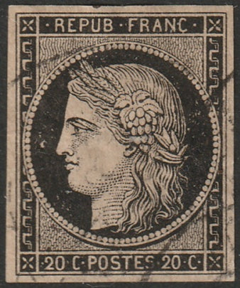 France 1849 Sc 3 used date cancels tiny thins