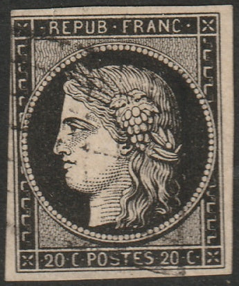 France 1849 Sc 3a used grille cancel