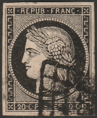 France 1849 Sc 3a used grille cancel