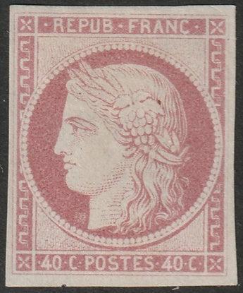 France 1849 Ceres 40c essay MNG(*) rose