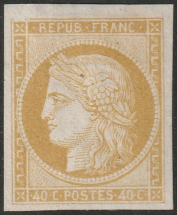 France 1849 Ceres 40c essay MNG(*) bistre yellow