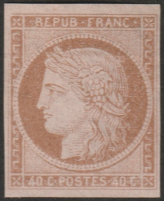 France 1849 Ceres 40c essay MNG(*) light brown