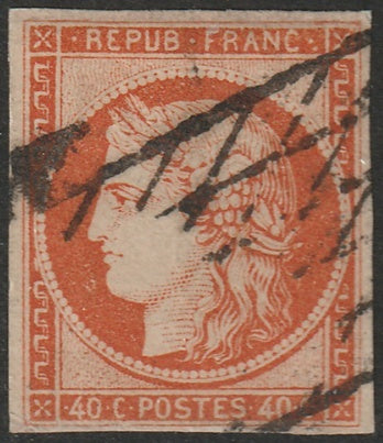 France 1850 Sc 7 used grille sans fin cancel