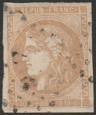 France 1870 Sc 42 used GC cancel damaged left side