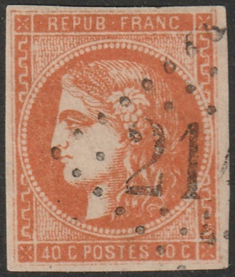 France 1870 Sc 47 used "214x" GC cancel