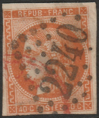 France 1870 Sc 47 used "2240" (Marseille) GC & red cancel