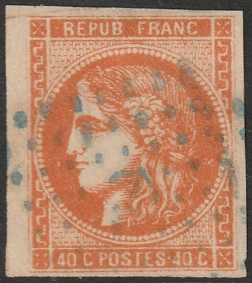 France 1870 Sc 47 used blue anchor (ancre) cancel