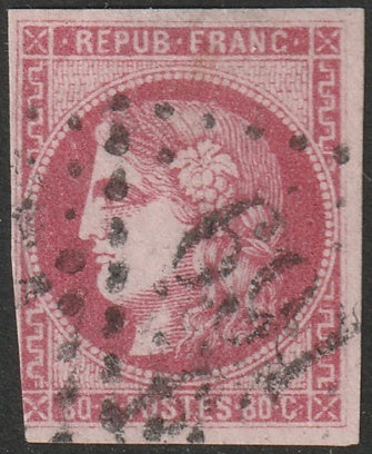 France 1870 Sc 48 used "691" (Caen) cancel thin at top