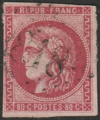 France 1870 Sc 48c used "2818" (Perpignan) GC cancel rough margins