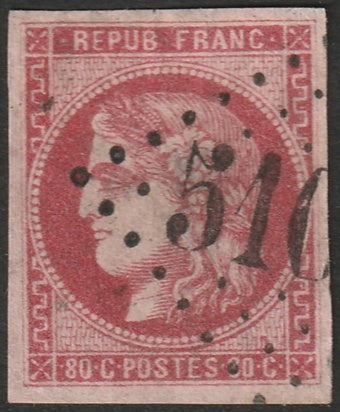 France 1870 Sc 48c used "510x" (foreign office) GC cancel thins