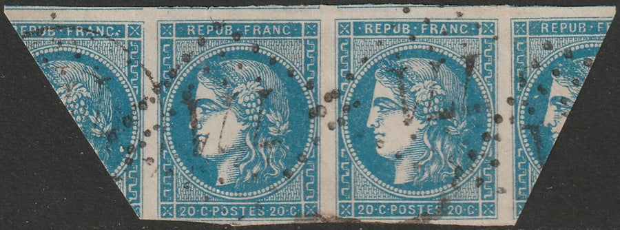 France 1870 Sc 44 strip of 3 used "771" (Castries-Gironde) GC cancel