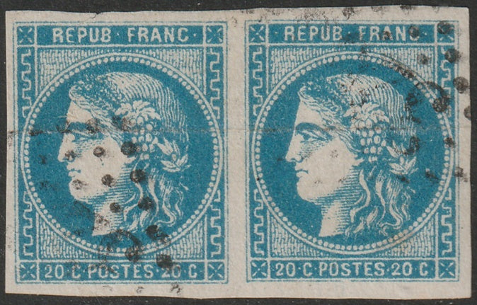 France 1870 Sc 45 pair used "32xx" GC cancel large crease