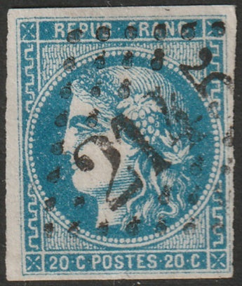 France 1870 Sc 45 used "2145" (Lyon) GC cancel