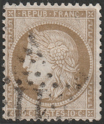 France 1870 Sc 54 used "11" Paris star (etoile) cancel brown