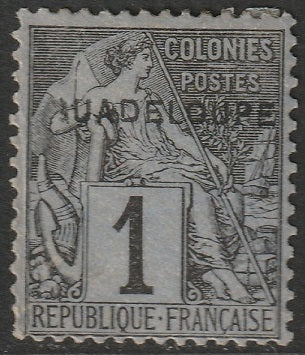 Guadeloupe 1891 Sc 14 var MH* disturbed gum partial "G" in overprint variety