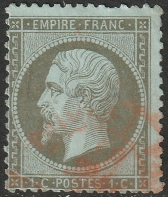 France 1862 Sc 22 used red cancel multiple small thins