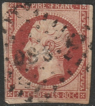 France 1854 Sc 19 used faulty internal tear PC cancel