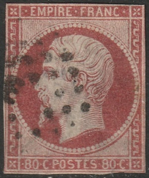 France 1860 Sc 20 used faulty pinholes