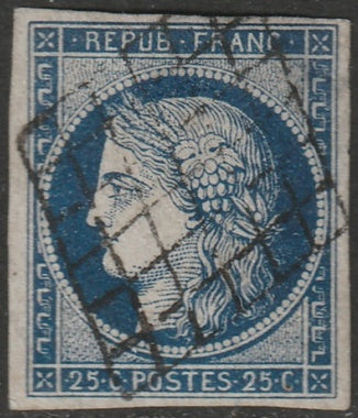 France 1850 Sc 6a used grille cancel small corner thin