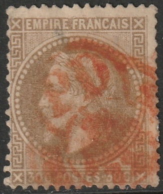 France 1867 Sc 34b used red "PD" cancel small thin