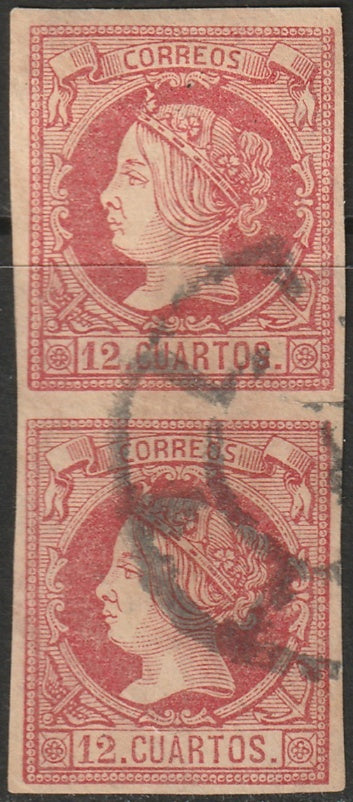 Spain 1860 Sc 51 pair used cartwheel cancel