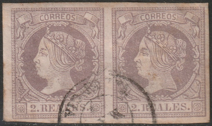 Spain 1860 Sc 54 pair used Valencia cancel some staining