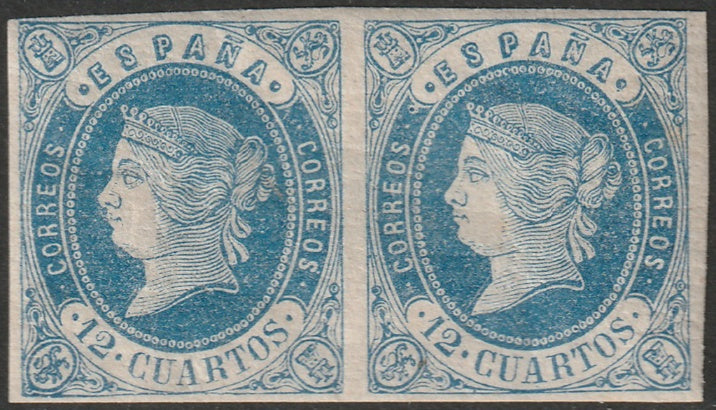 Spain 1862 Sc 57 pair MH* some cracked gum