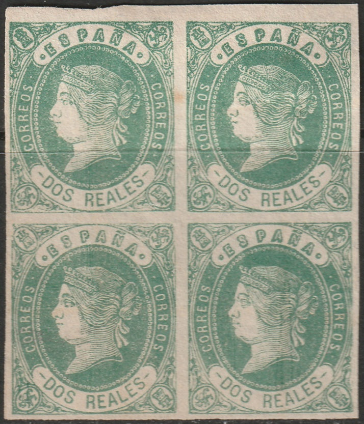 Spain 1862 Sc 60 block MNG(*) with variety crease